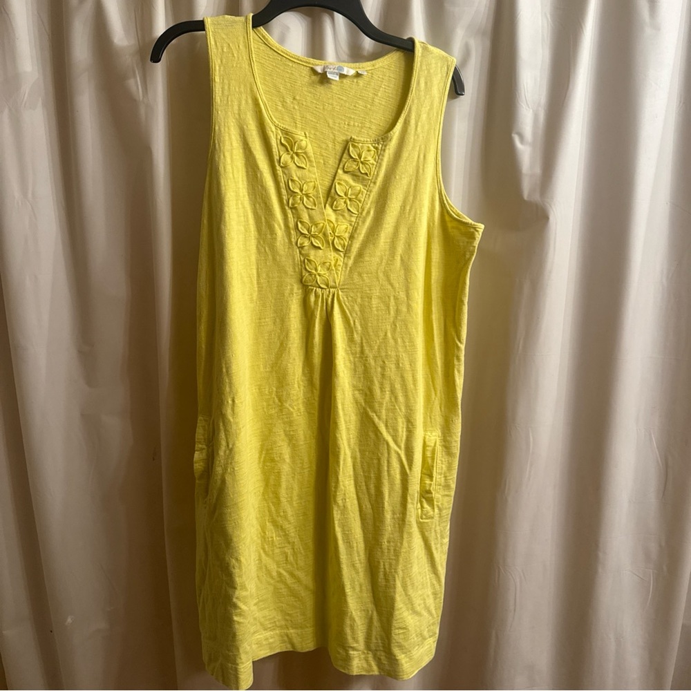 Boden Yellow Knit Cotton Split Neck Top with pockets